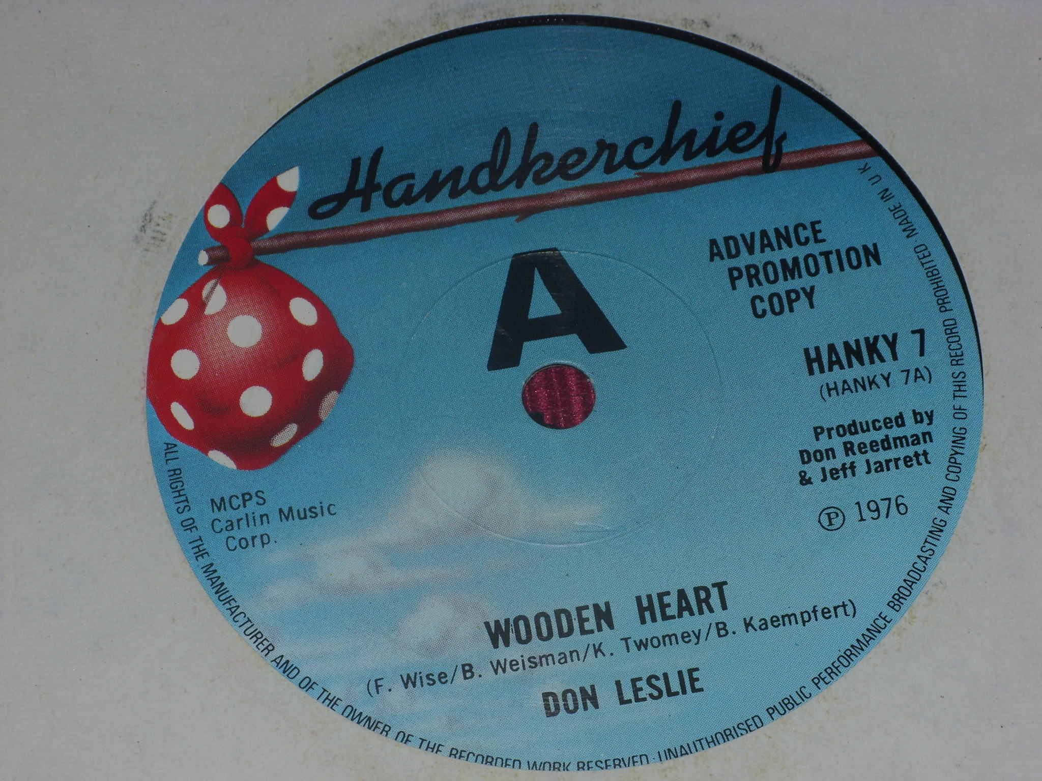 Don Leslie: Wooden Heart UK EX PROMO 7"