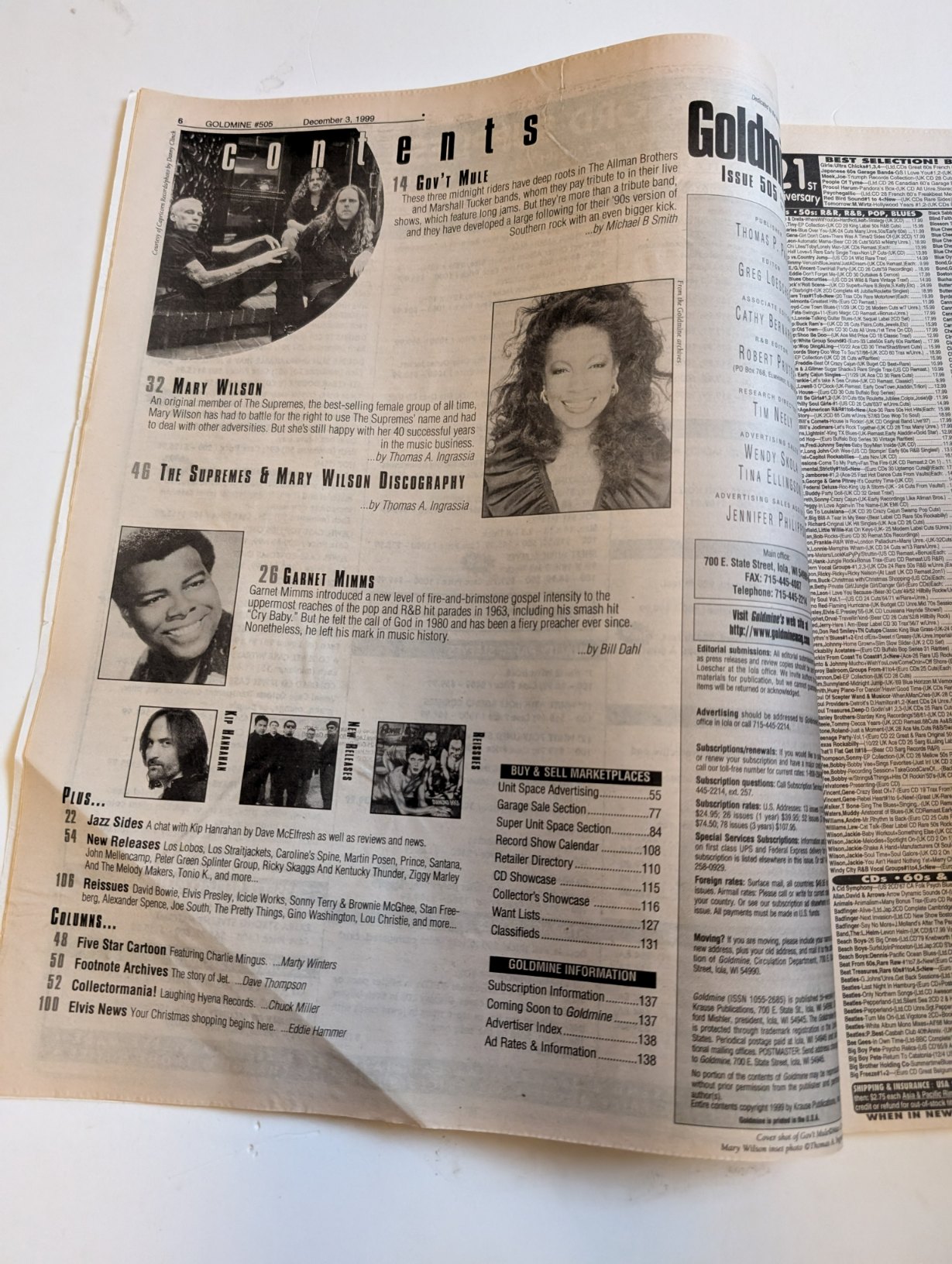 Goldmine: #505 December 1999 Gov't Mule / Mary Wilson / Garnett Mimms - Image 3