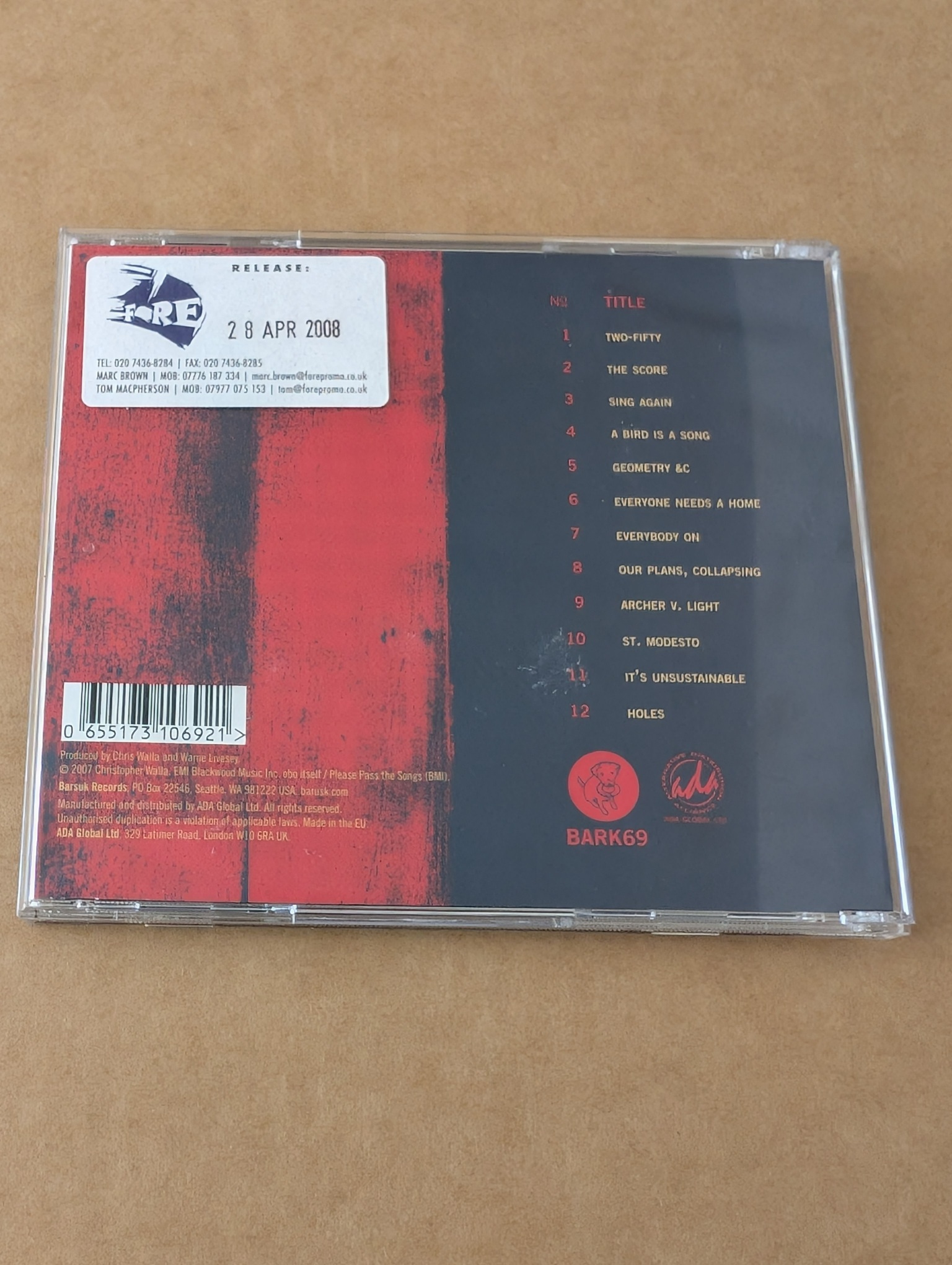 Chris Walla: Field Manual MINT UNPLAYED PROMO CD - Image 2