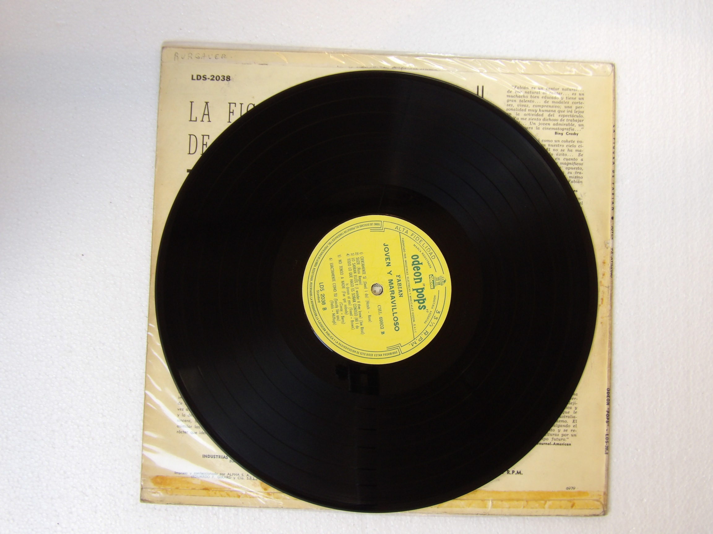 Fabian: Joven Y Maravilloso LP 1960s ARGENTINIAN LP - Image 2