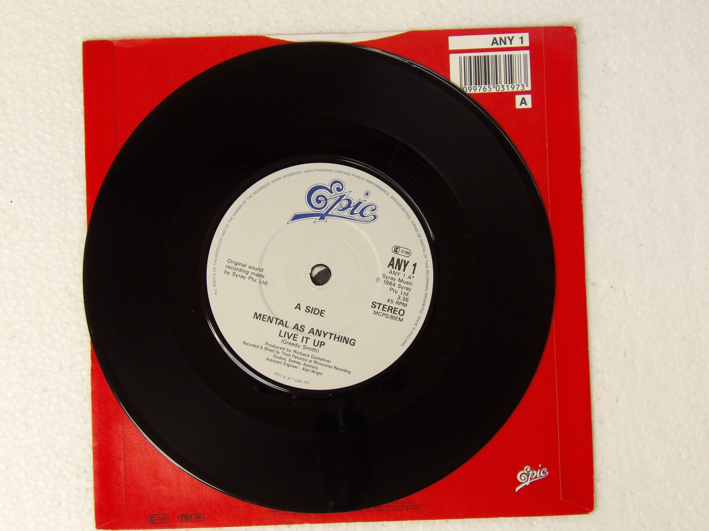 Mental As Anything: Live it Up 1984 Near Mint 7″ - Image 2