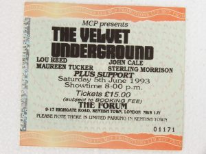 Velvet Underground:  The Forum, London  5/6/93 Original Ticket