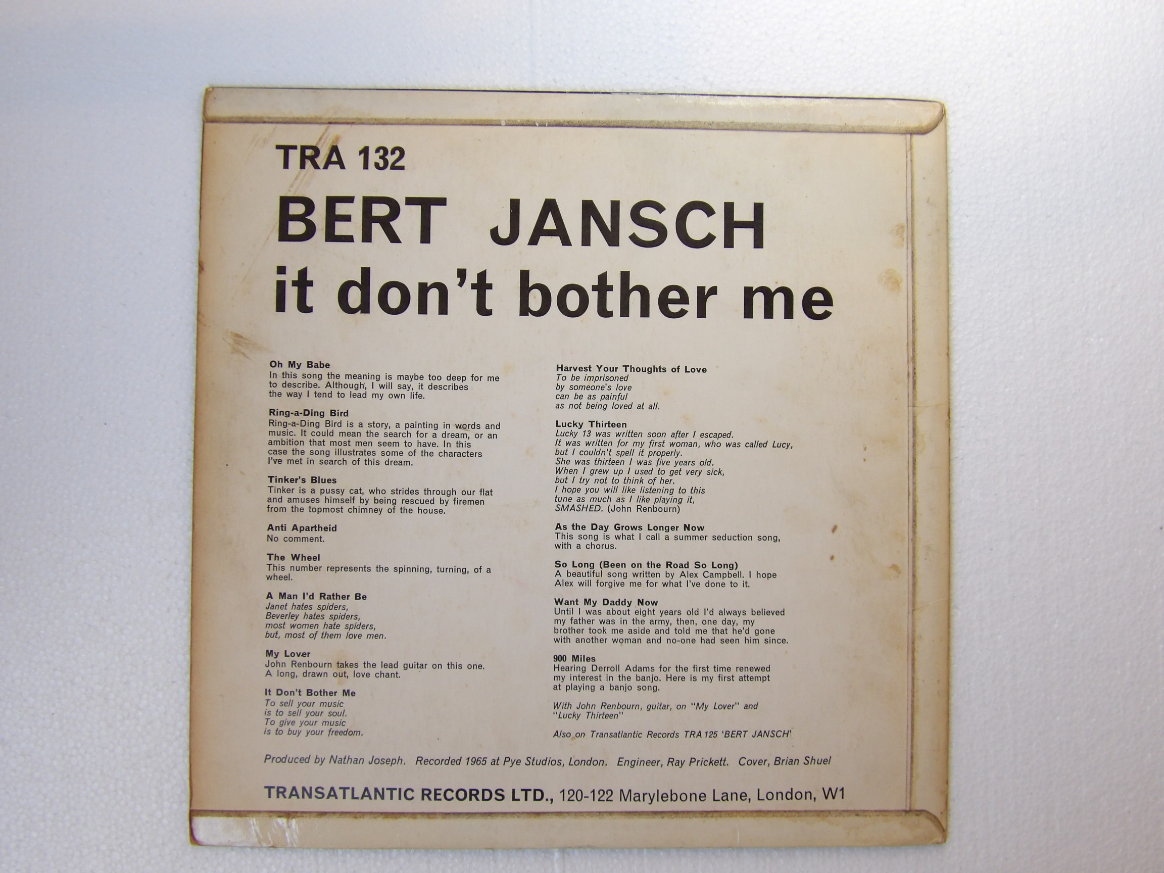 Bert Jansch: It Don't Bother Me 1965 UK 1st Press Mono LP - Image 4