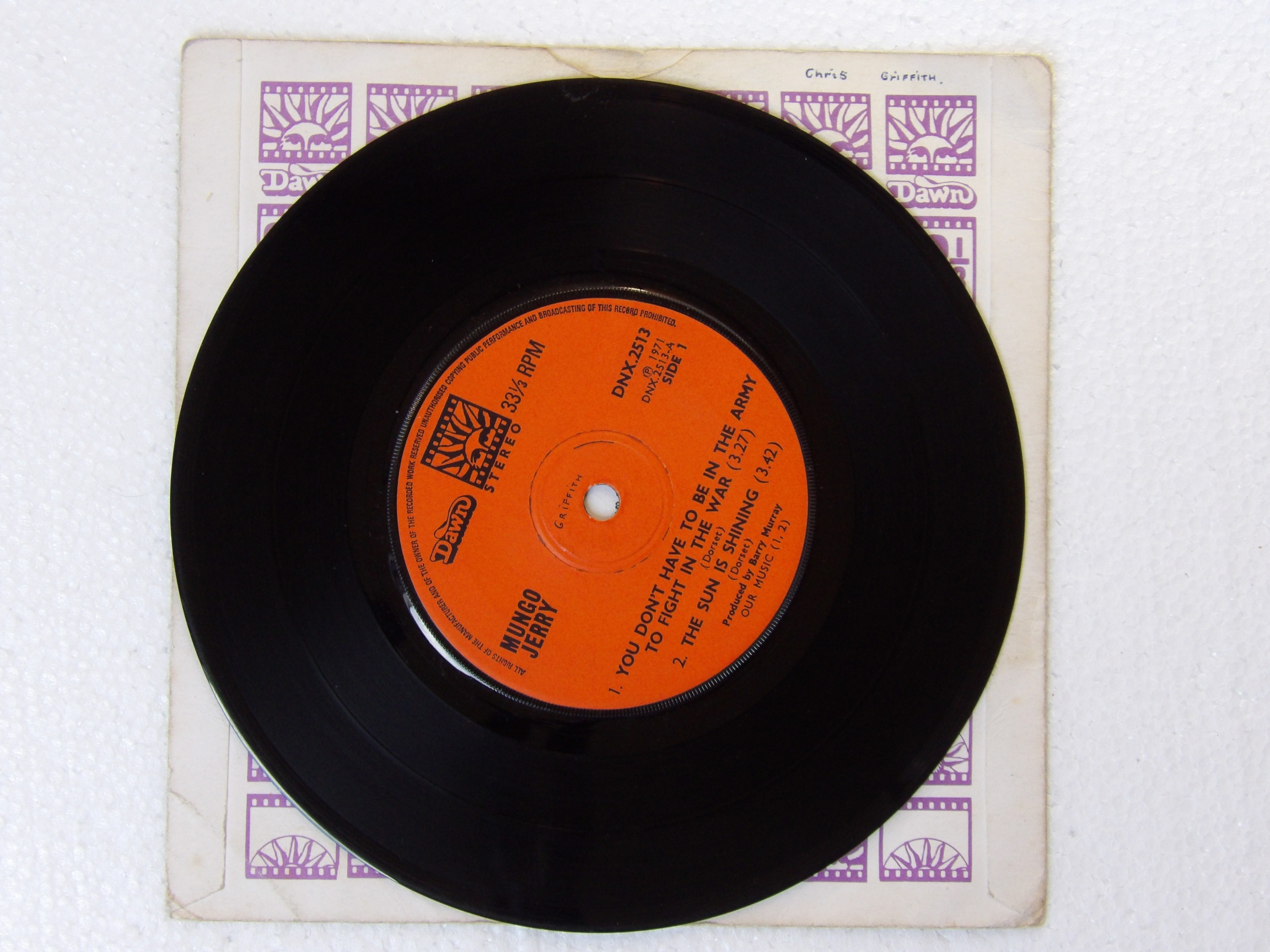 Mungo Jerry: You Don't Have To Be In The Army To Fight In The War 1971 7″ - Image 2
