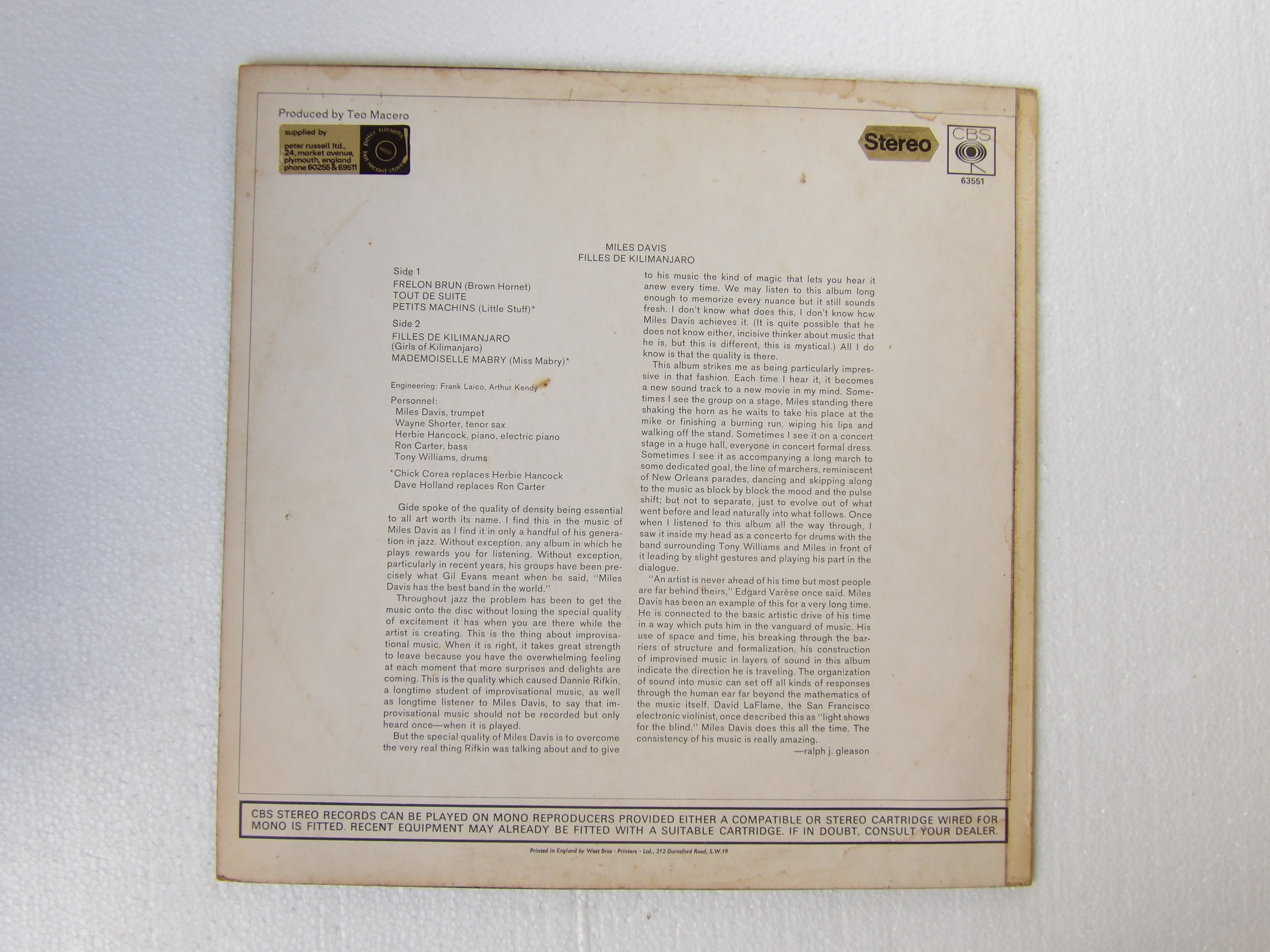 Miles Davis: Filles De Kilimanjaro 1968 UK Stereo First Press A1/B2 LP - Image 4
