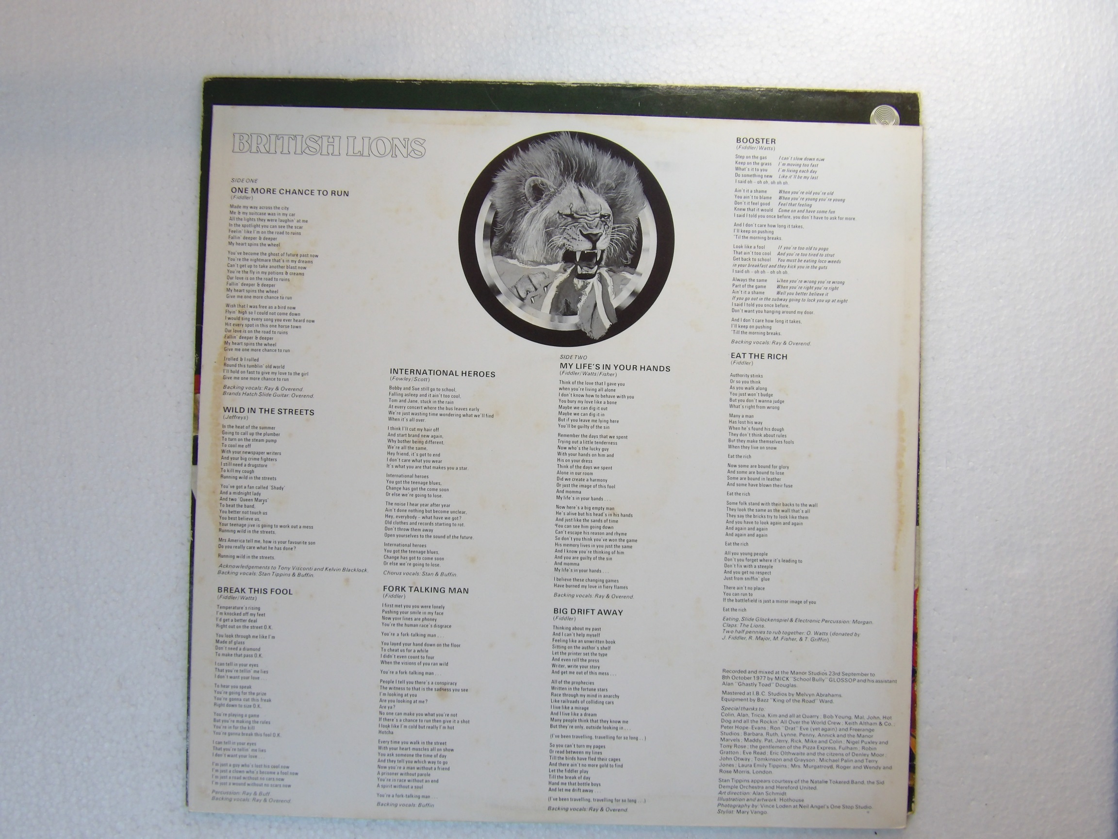 British Lions: British Lions 1Y1/2Y1 EX 1978 First Press Vertigo LP - Image 5
