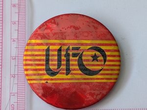 UFO: Large Red/Yellow  Vintage 1970s Badge/Button