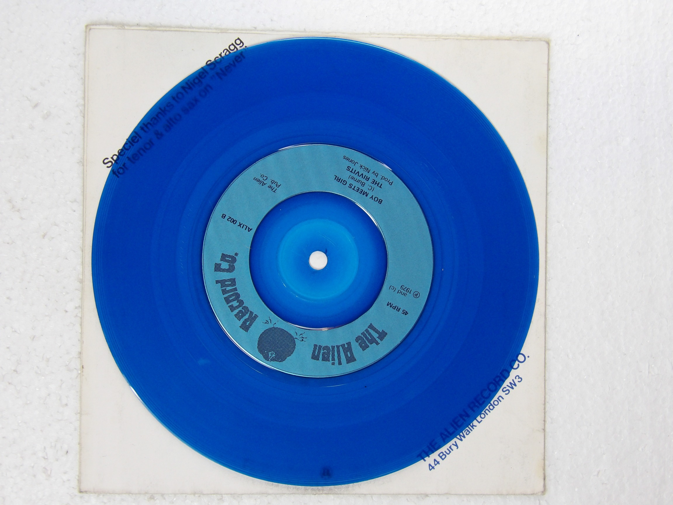 The Rivvits: Never 1979 UK BLUE VINYL 7" - Image 2