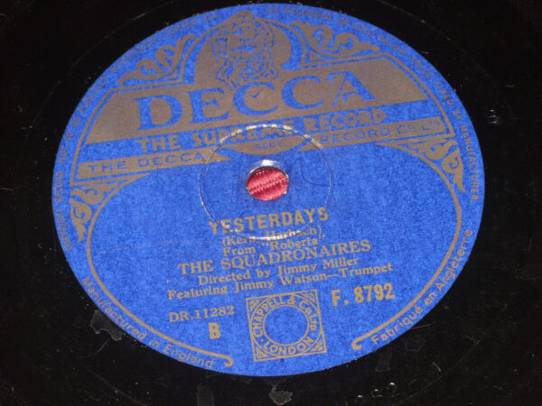 Squadronaires: Temptation/ Yesterdays 10" 78 Decca F.8792 - Image 3